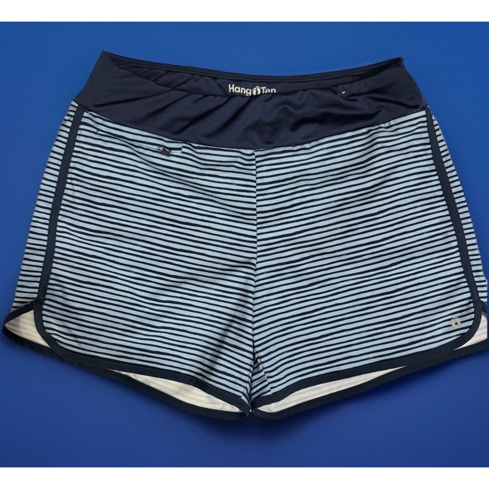 Hang Ten Womens Large M Blue Stripe UV SPF 50 Swim Shorts Bottoms Beach Cruise